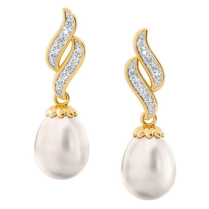 Orecchini di perle a onda con diamante